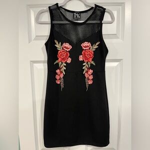 TMG New York Black Mini Dress with Red Floral Design